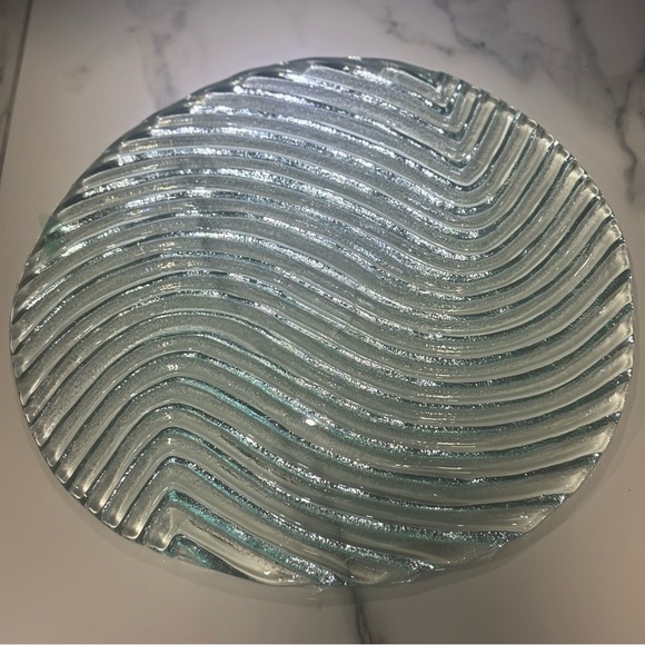 Other - Art Glass Wavy Display Plate with a blue-green hue Heavy Cake Plate